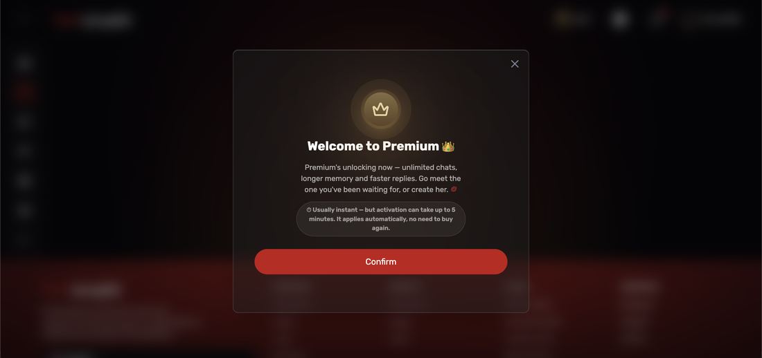 Welcome to Premium confirmation dialog explaining that unlimited chats and longer memory are unlocking