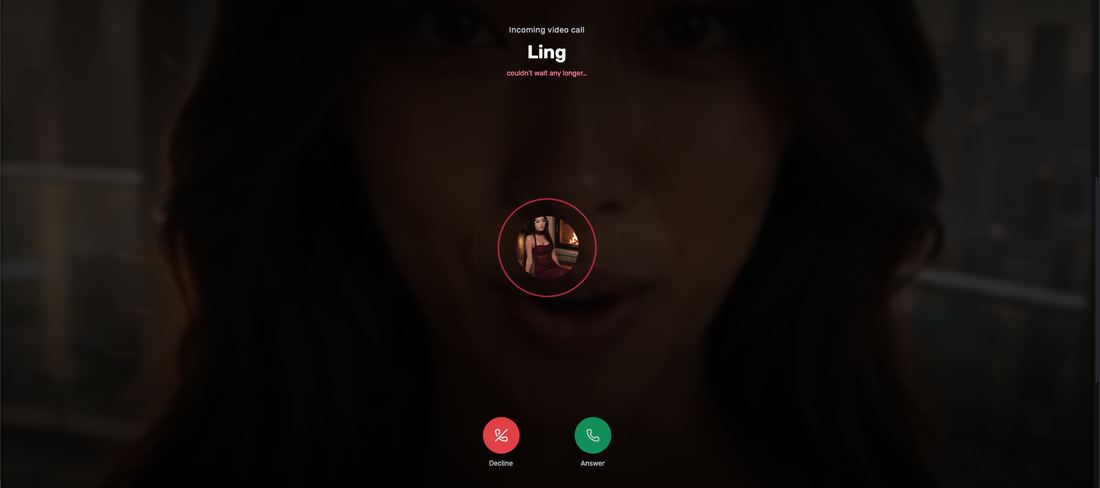 Incoming video call screen from a character named Ling, with decline and answer buttons